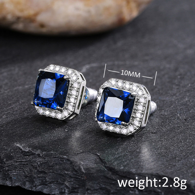 Luxury Cubic Zirconia Stud Earrings for Women Men 18K Real Gold Plated Sparkling CZ Crystal Earrings Designer Simulated Diamond Square Earrings Party 