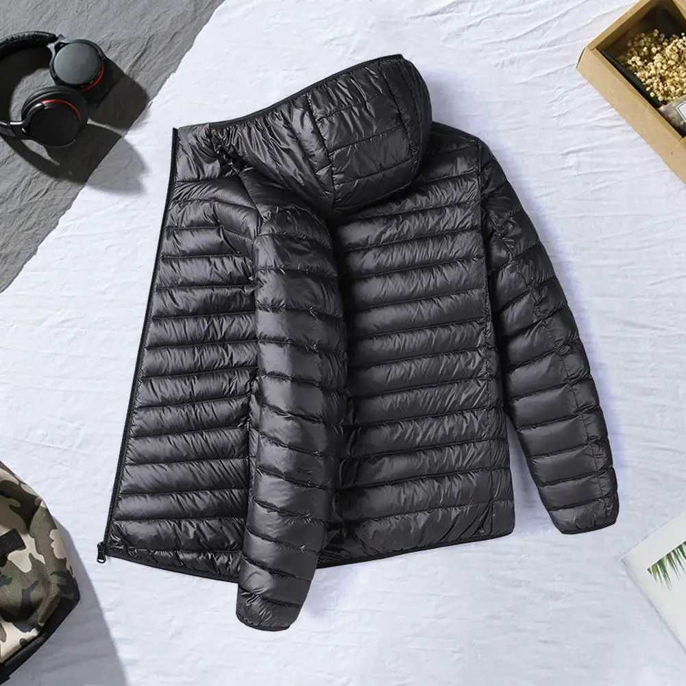 Hooded Coat Mens Winter Cotton Coat with Hood Pockets Lightweight Weather Outerwear for Men Long Sleeve Solid Color Jacket MenT251107