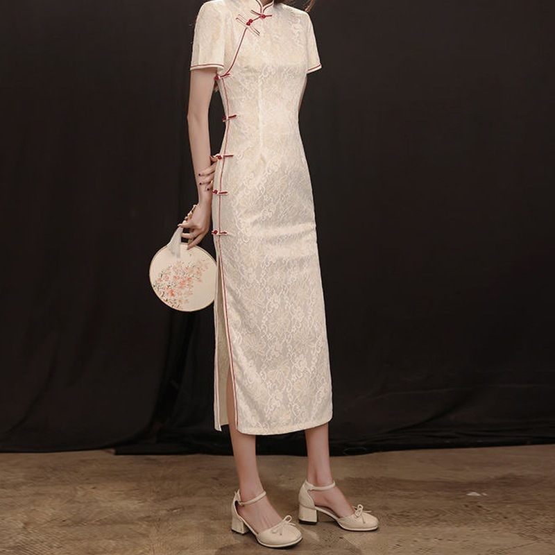 S26 New Summer Short Sleeve Stroke Retro Improved Young Girls Daily Wear Dress