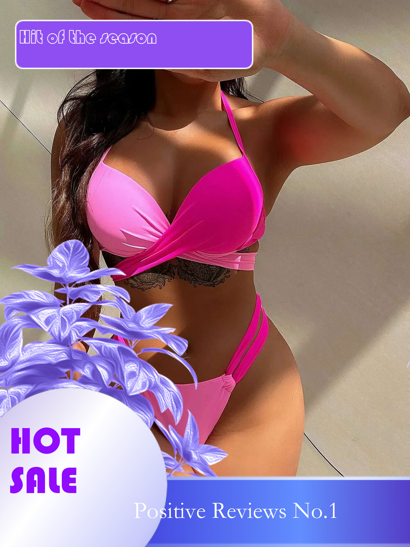 Dongdumaoyi Women S Pink Patchwork Piece Swimsuit Sexy Underwire V Neck Hard Cup Push Up Bikini Set Beach Suspender Backless Swimwear