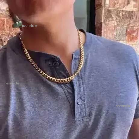 Ladies Stainless Steel Cuban Chain Gold Color Fashion Hip Hop Necklace JewelryX240919