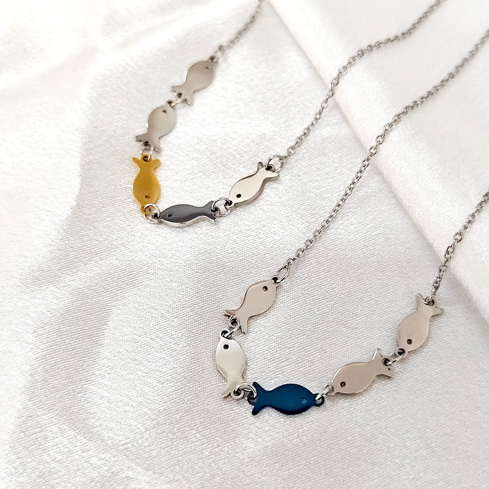 New Blue Fish School Upstream Inspiration Pendant Titanium Steel Bracelet Necklace Gift Jewelry