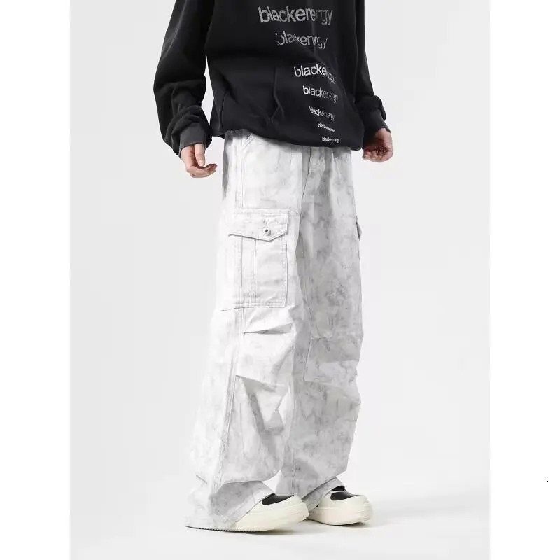 Tiy Dye Baggy Pockets Stacked denim pants Low end denim pants Mens casual streetwear 2000s clothing jeans 250402