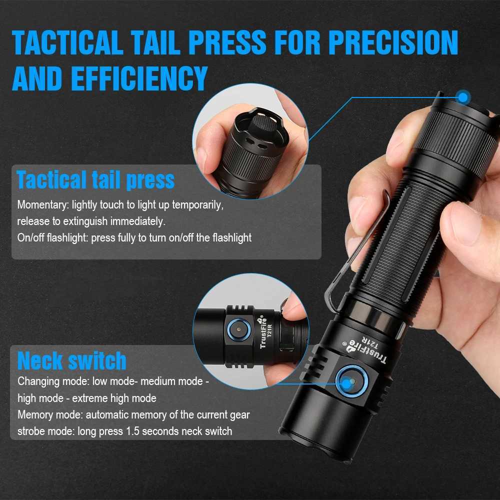 Trustfire T21R Tactical Led Flashlights 2600LM Type C USB Rechargeable 21700 Powerful Outdoor Lighting High Power Lanterns TorchW251106
