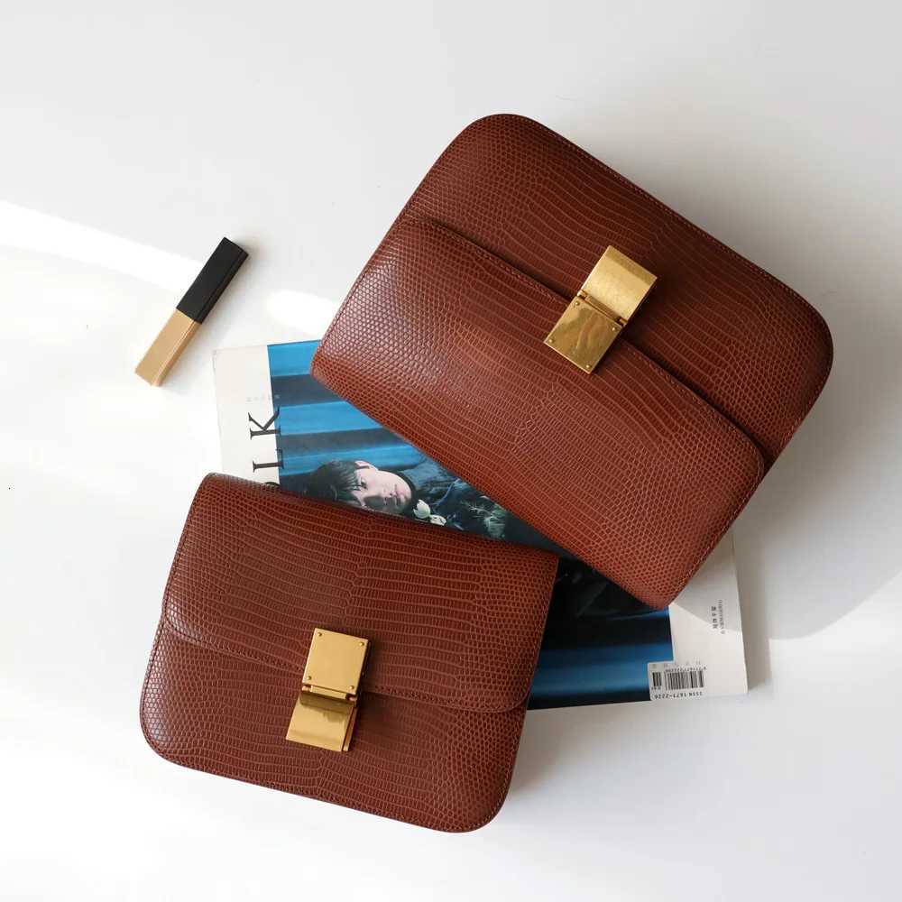 2025 new beancurd bag lizard pattern cowhide womens bag single shoulder diagonal cross portable retro small square bagW251107