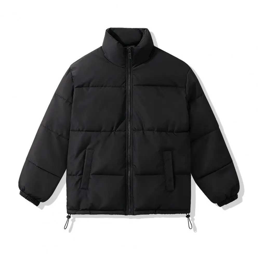 Solid Color Hooded Coat Mens Winter Cotton Down Coat with Stand Collar Pockets Thickened Warm Outerwear for Cold Weather MenT251107