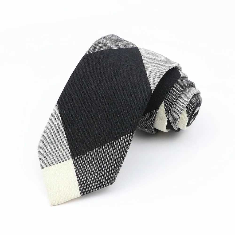 Mens Ties 7cm Classic Cotton Handmade Skinny Grey Brown Striped Neckties Narrow Collar Slim Plaid Casual Tie Accessories Gift X250407