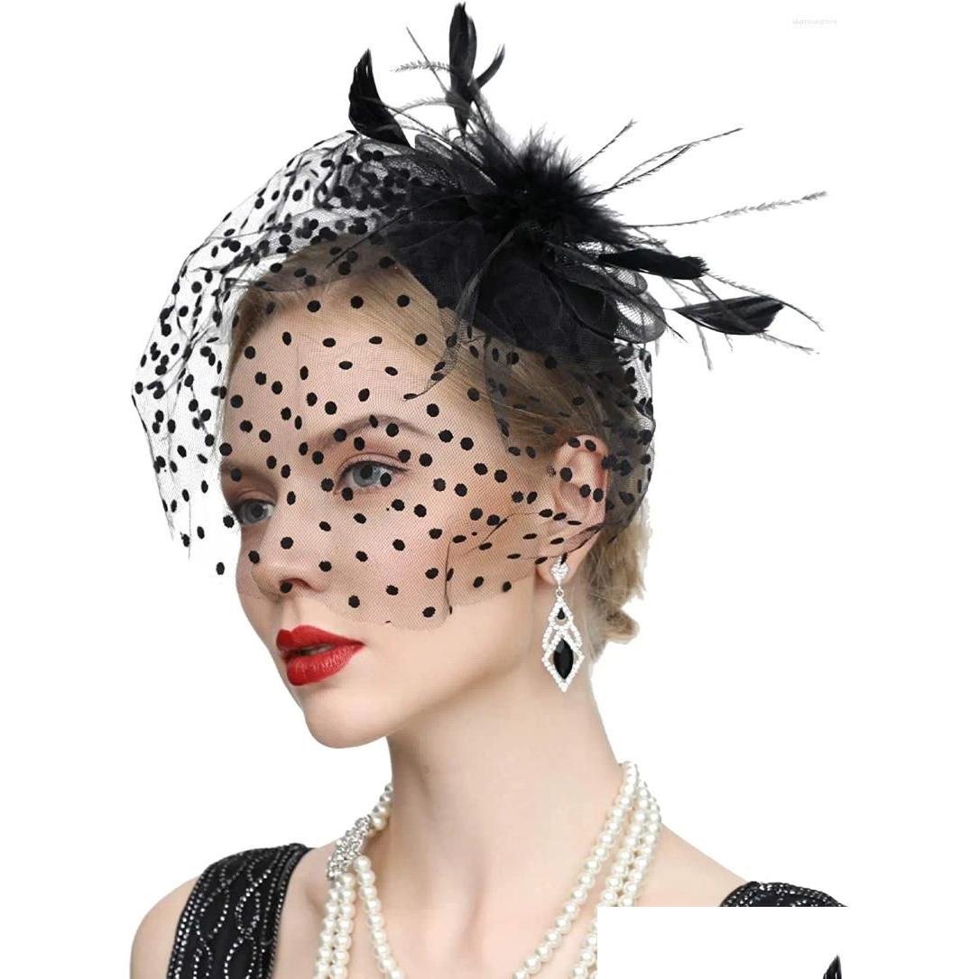 Hair Accessories Fascinator Hats For Women 20S 50S Vintage Pillbox Hat Kentucky Derby Fascinators Feather Flower Veil Wedding Tea Drop Otqtk
