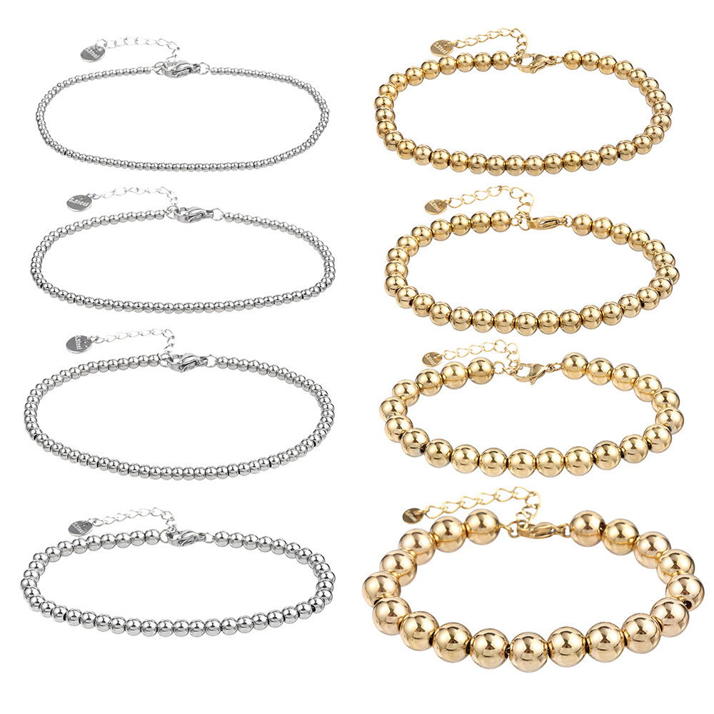 Classic Gold Bracelets for Women 18K Gold Plated Beaded Bracelets Gold Strand Bead Ball Bracelet stack Set Adjustable Bracelet Set Jewelry for Gifts Luxury Gift