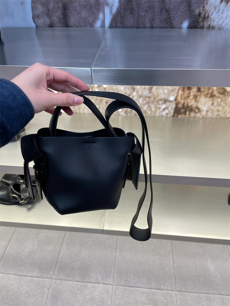 Swedish Niche AS Women's Cowhide Simple Bow Handbag Bucket Single Shoulder Crossbody Bag