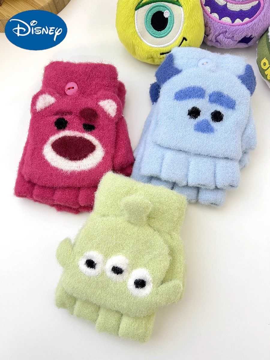 Disney Childrens Gloves Winter Warm Half Fingerless Flip Cover Elastic Elementary School Flying Elephant Kiki Strawberry Bear Mickey H251107