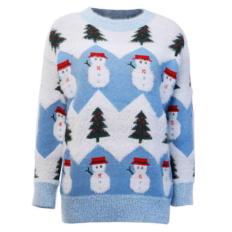 Christmas Sweater Imitation Mink Velvet Snowman Jacquard Pullover Womens Knitted Winter Ugly Limited Fashion Versatile W251107