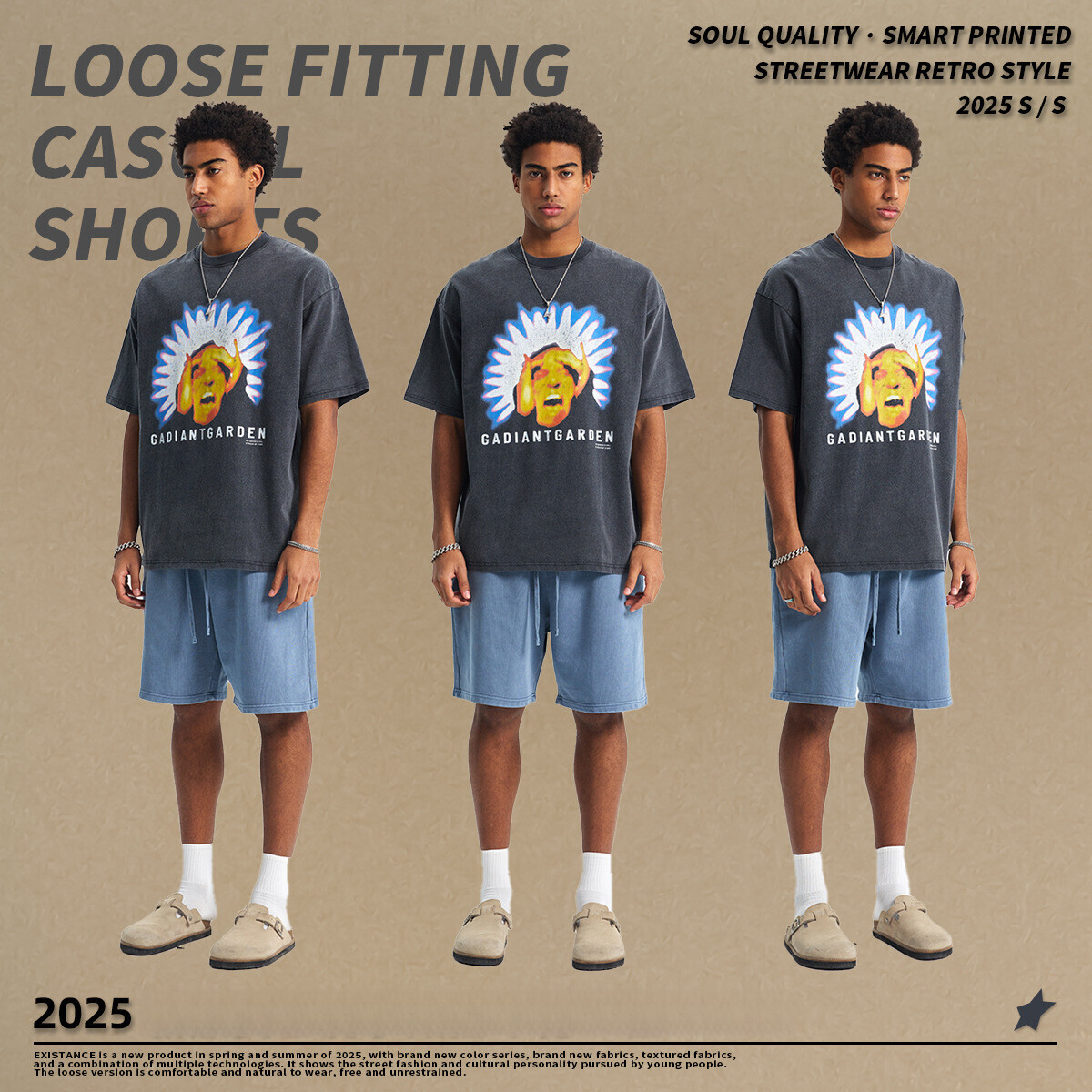 2025 Spring/Summer New Product: Washed and Used High Street Trendy Brand Men's White Ink Digital Direct Spray Printed Short Sleeve T-shirt for Me