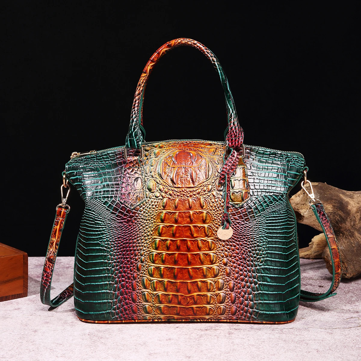 Ombre Embossed Handbag Classic Style Crossbody Bag Womens Leather Satchel Purse 251107