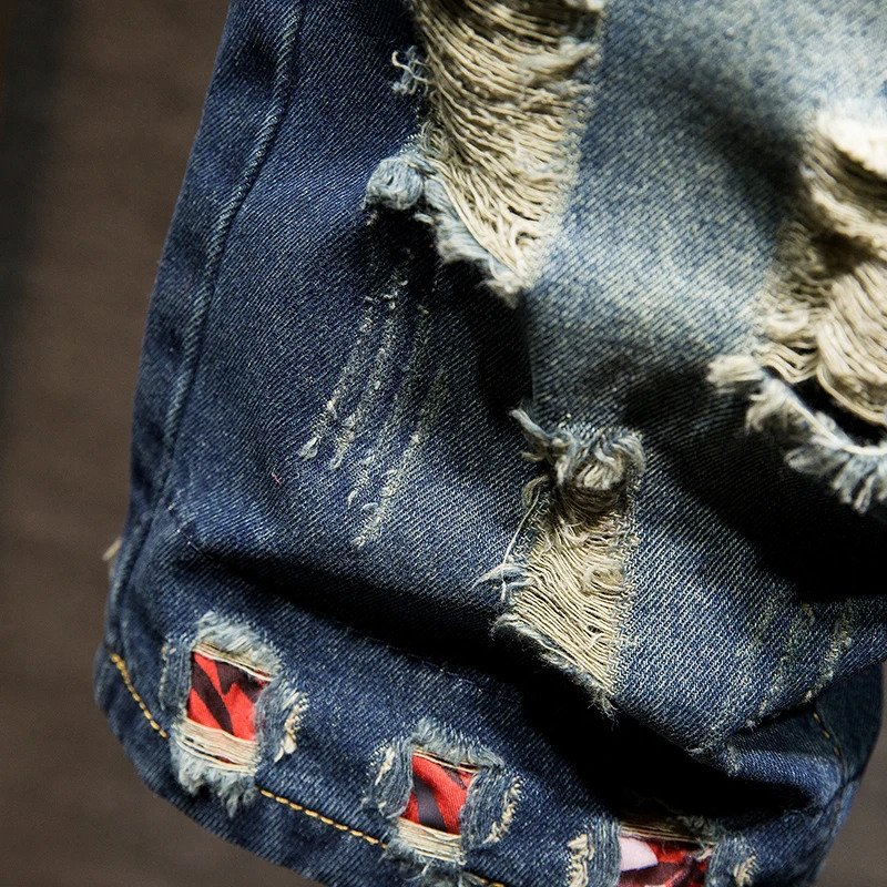 tear shorts mens summer fashion hiphop retro short jeans ultrathin street hole knee long pants 250313