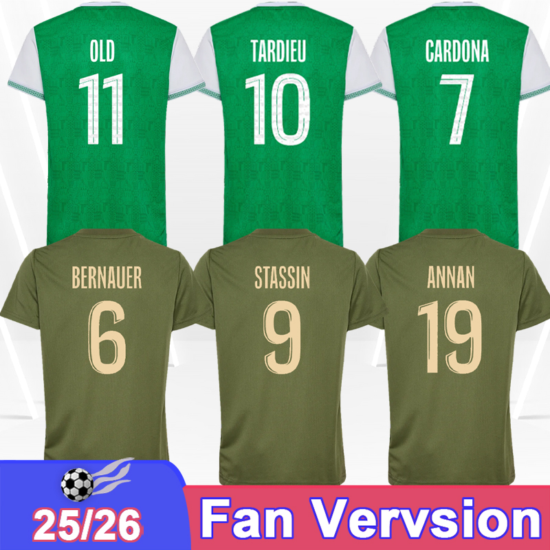 25 26 AS Saint-Etienne Mens Soccer Jerseys SISSOKO GAUTHIER BOUCHOUARI APPIAH PETROT L. FOMBA TARDIEU MONCONDUIT Home Football Shirts