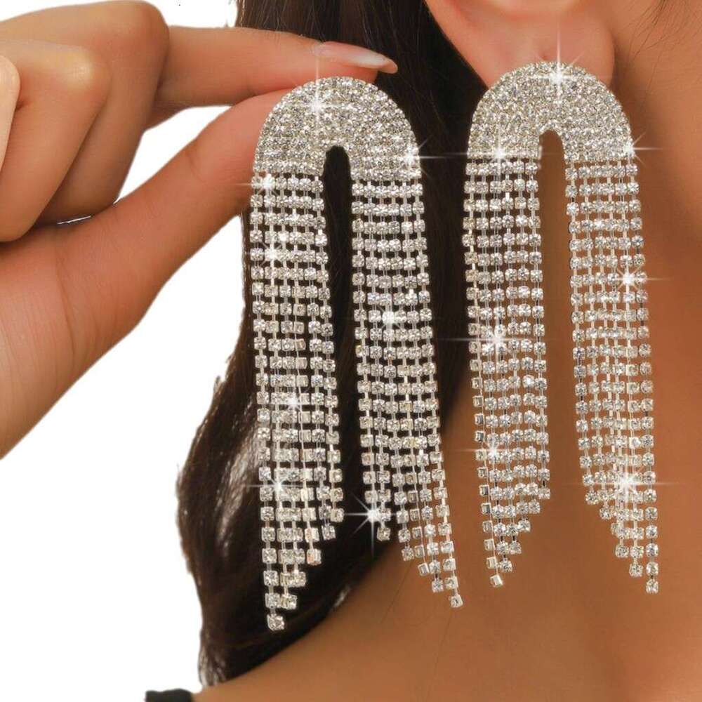 Exaggerated hot style personalized tassel earrings, long and short styles, elegant women's earrings accessories