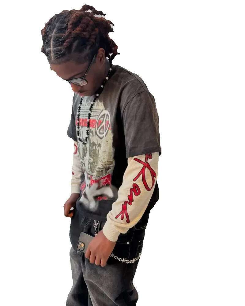 Y2K - Men's oversized T-shirt, streetwear, haruku, lettering, fashion, casual, loose, synthetic two-piece top set