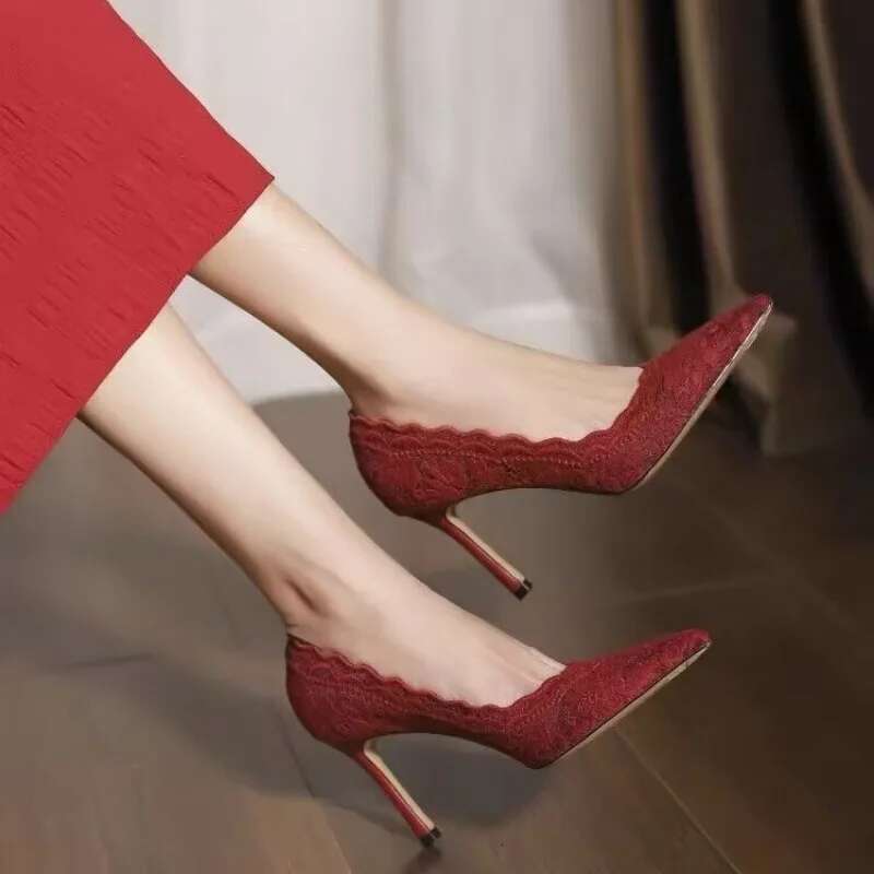White Wedding Bridal Shoes Design Sense Niche Lace Pointed Stiletto Heel Shallow French High Heels Female Temperament