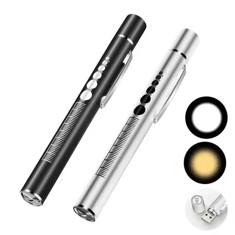 Oral Penlight LED Flashlight Mini Oral Pupil Medical Handy USB Rechargeable Stainless Steel Torch Light Outdoor Fishing ToolW251106