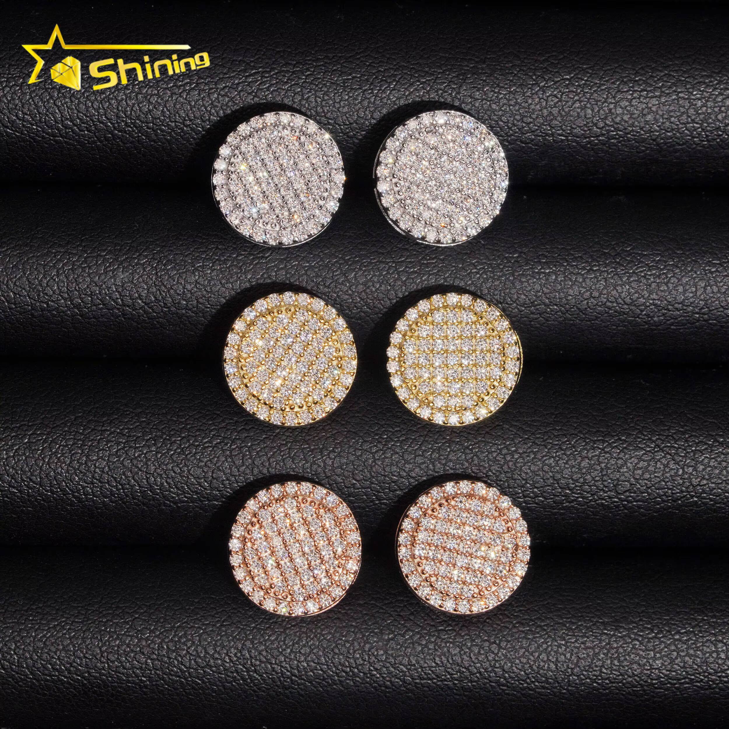 Pass Diamond Test 12mm Mens Earring Gold Plated 925 Sterling Silver Iced Out VVS Diamond Moissanite Screw Back Stud Earrings