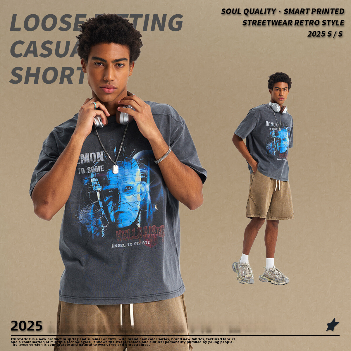 Chain fashion men's clothing | 2025 spring/summer printed T-shirt trendy brand street vintage pure cotton couple short sleeved shirt