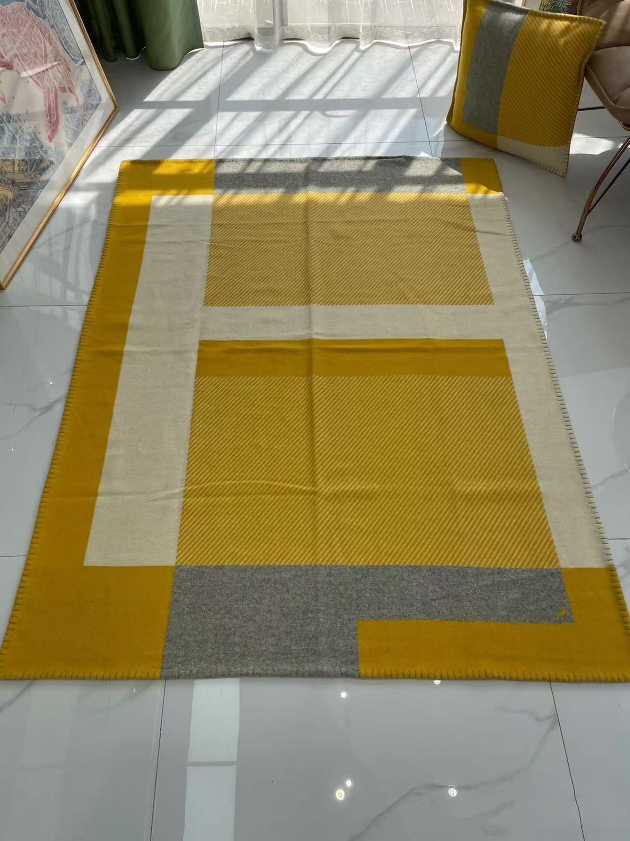90%wool 10%cashmere Yellow H Blankets And Cushion Thick Home Sofa Blanket Big Size