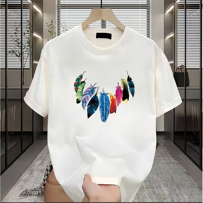 Advanced Jacquard T-shirt men's fashion brand summer plus size heavy short sleeve American high street five and a half sleeves.#01