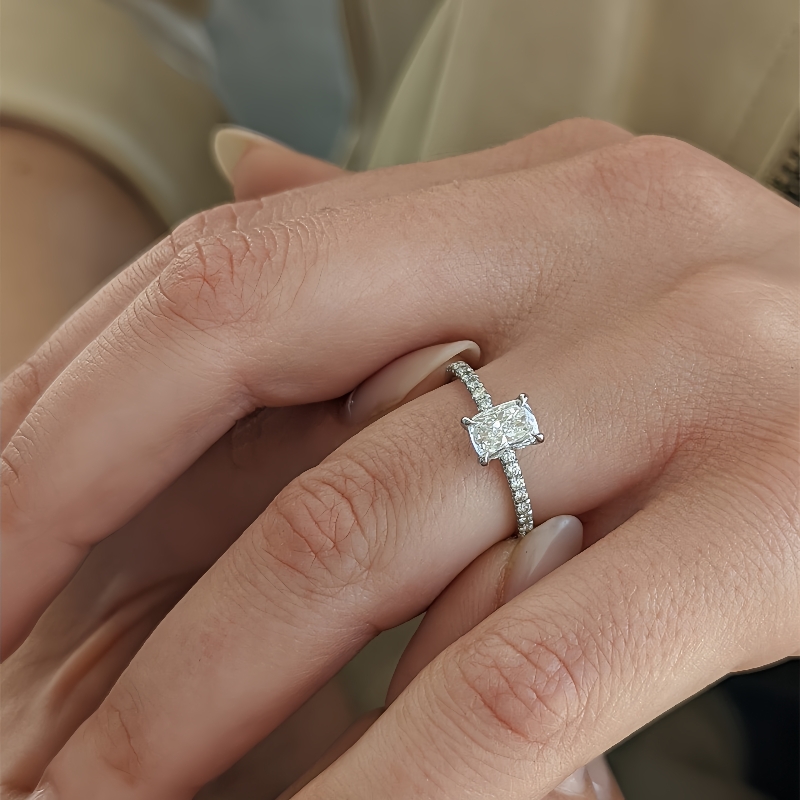 Jewelry 18K White Real Gold Cushion Cut 1.0 Carat IGI Lab Diamond Engagement Ring Half Set Wedding CVD Diamond Ring For Women