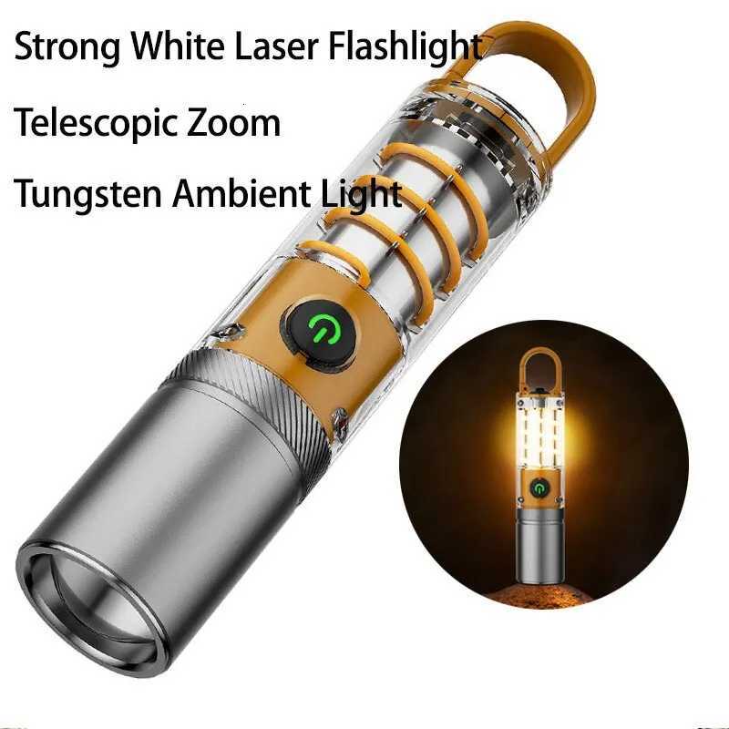 Dual Source Strong LED Tungsten Lamp Telescopic Zoom Flashlight Waterproof Outdoor Camping Work Light Bright Torch With HookW251106
