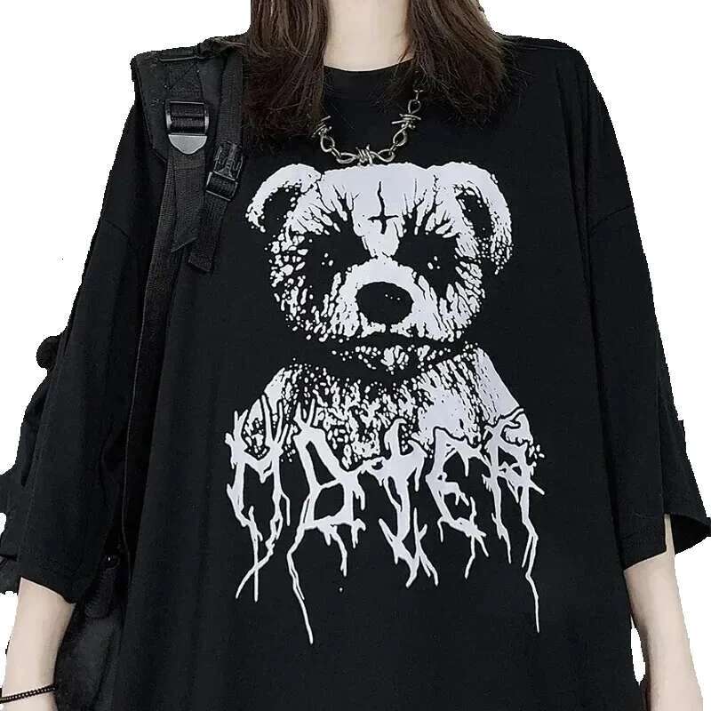 Gothic Demon Punk Print Black for Men and Women Haruku Y2K Tops Summer T-Shirt Retro Streetwear Oversized