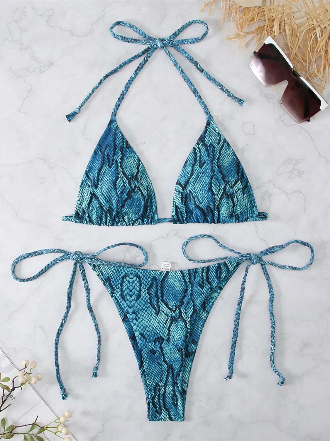 Dongdumaoyi Sexy White Snakeskin Print Bikini Set Women Push Up Tis Side Thong Swimsuit Brazilian Lace Bathing Suit Micro Swimwear