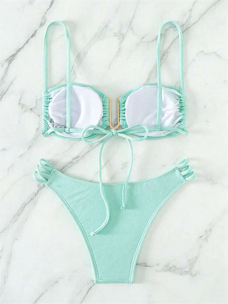 Dongdumaoyi Push Up Bikini Micro Bikinis Set New Womens U Wire Cut Out High Waist Swimsuit Solid Bathing Suit Biquini Swimming Suits