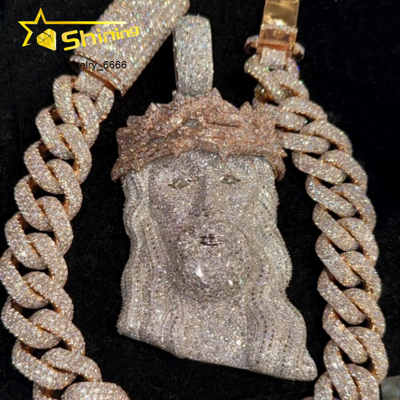 Hip Hop Jewelry 925 Silver Fully Moissanite Jesus Pendant High Quality Custom Moissanite Pendant Men Iced Out Charms Pendant