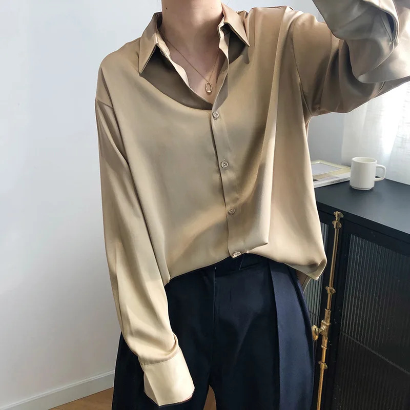 Sherrure Womens Summer Shirt Fashion Satin Silk Womens Top and Shirt Blusas Roupa Feminina 250402