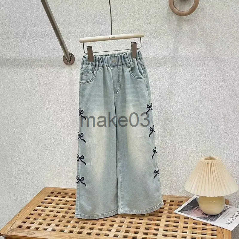 Girls thin suit teenage girls wide leg jeans T-shirt 2-piece summer childrens clothing set J250403