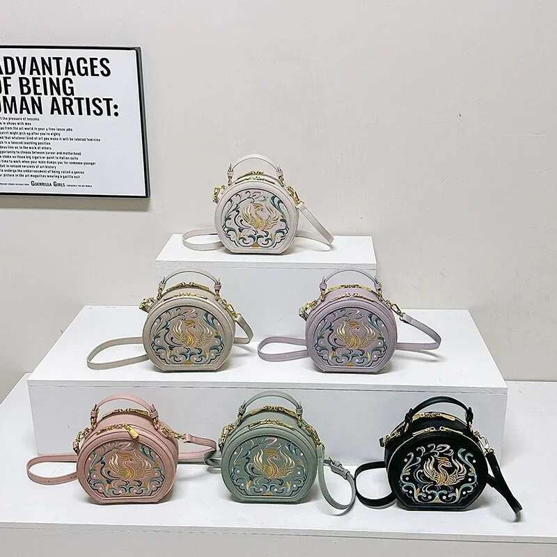 Embroidery Fashion PU Crossbody Circular Sewing Thread 2025 High Quality Bags for Women Pu Zipper Women's Handbags 's