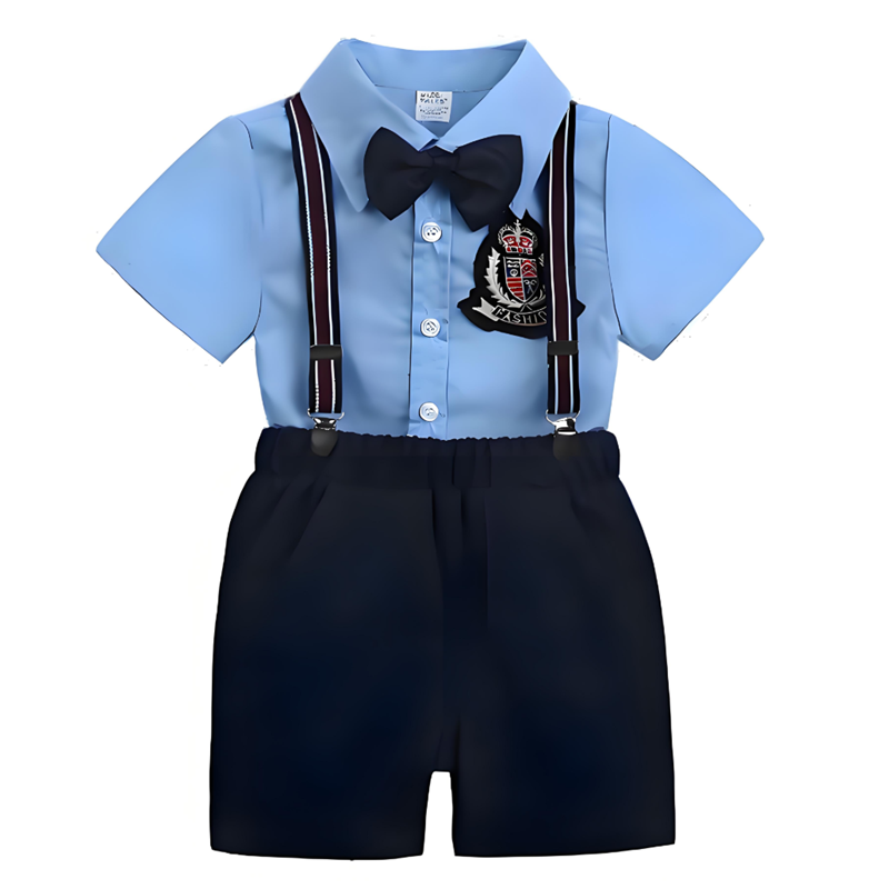 Discount Boy Clothing Set Gentleman Summer Fashion Blue Shirt + Shorts Baby Clothes Suit For Wedding Party Boy Formal Set