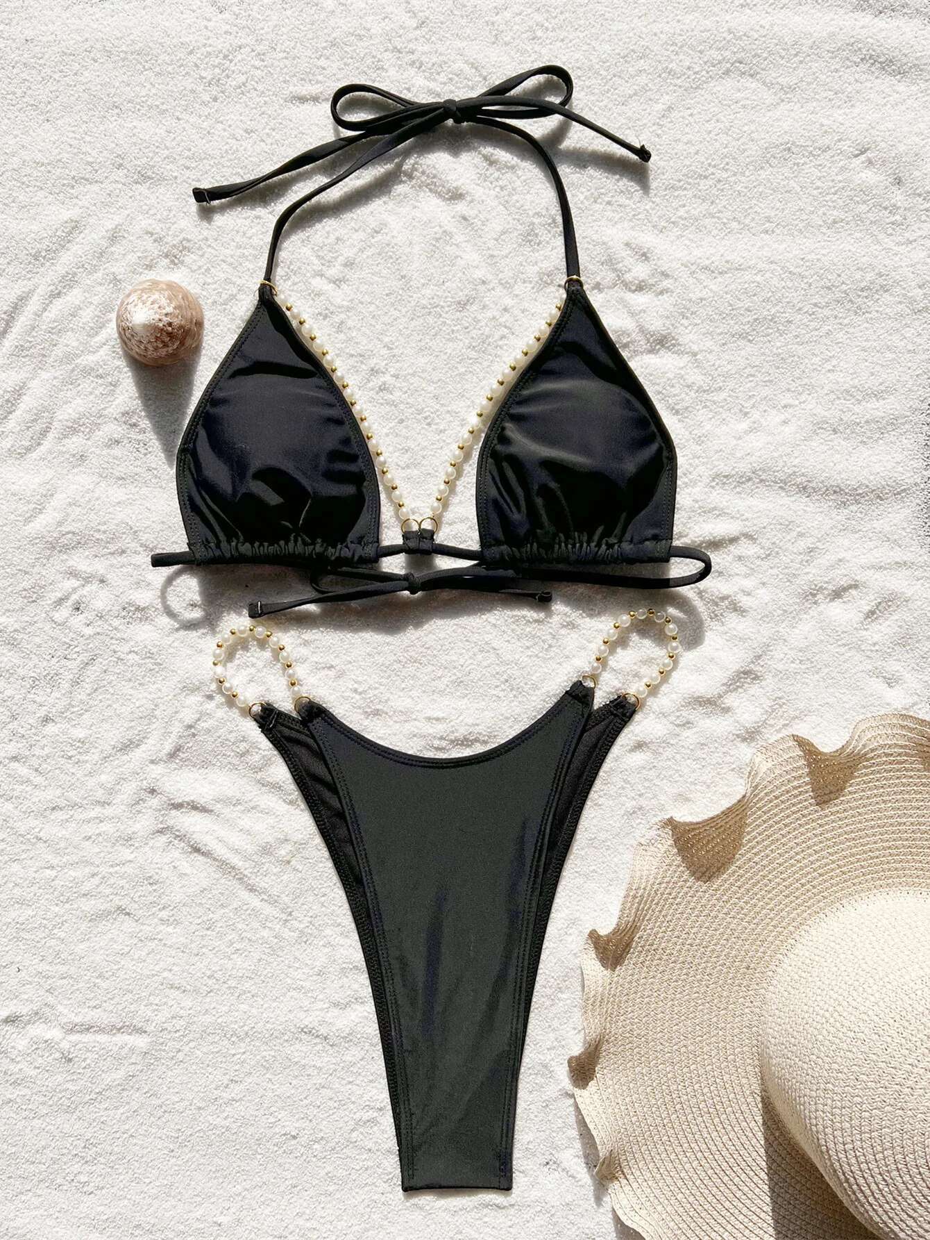 Dongdumaoyi Sexy Pearls Bikini Luxury Black Cut Out Push Up Micro Swimsuit Brazilian Beach Bathing Suit Thong Swimwear Traje De Ba O