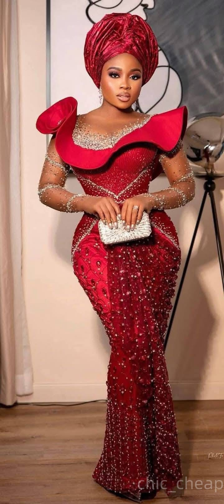 Aso Ebi Sheath Dark Red Prom Dresses 2026 Beaded Crystals Sequined Evening Formal Party Second Birthday Engagement Gowns Plus Size Dress For Special O