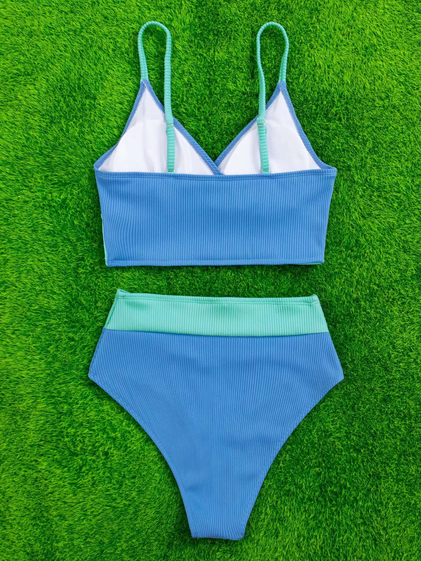 Dongdumaoyi Vintage Blue Gradient Bikini Set Women Sexy Halter V Neck Push Up High Waist Swimsuit Beach Bathing Suit Two Piece Swimwear