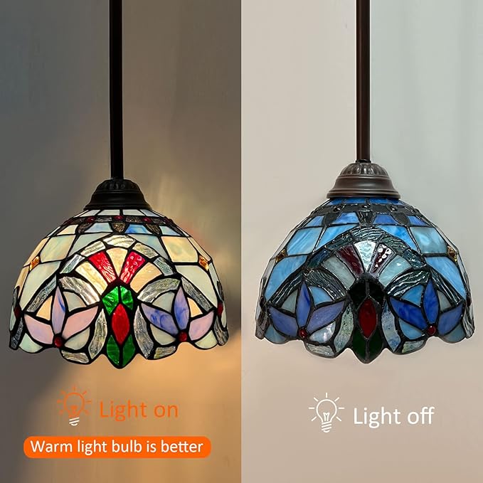20 CM 8 INCH Classic Tiffany Style Stained Glass Ceiling Chandelier - Unique Hanging Light fixture Ideal for Bedroom and Dining Room Ambiance