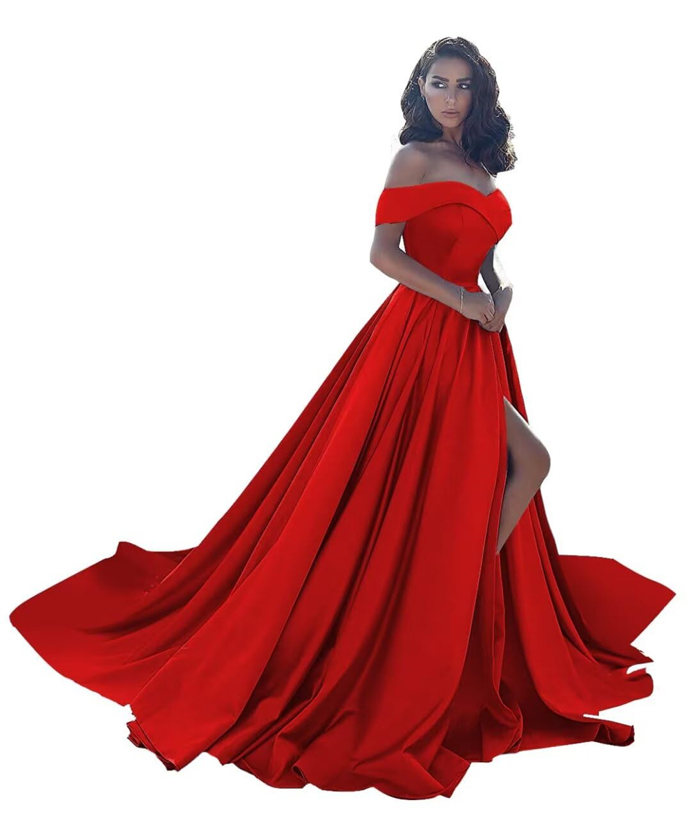 Long Prom Dresses Elegant Off-the-Shoulder Sweetheart Satin A-Line Lace-up Plus Size Formal Occasion Evening Party Gown Pd09