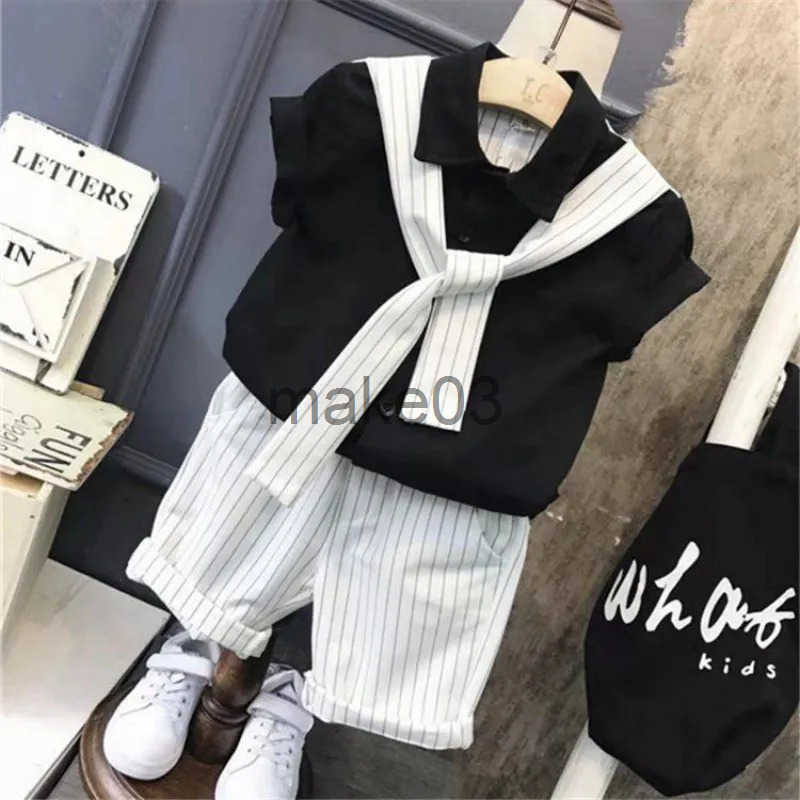 Childrens new cool summer clothing little boys short sleeved shirt and 2-piece set J250403