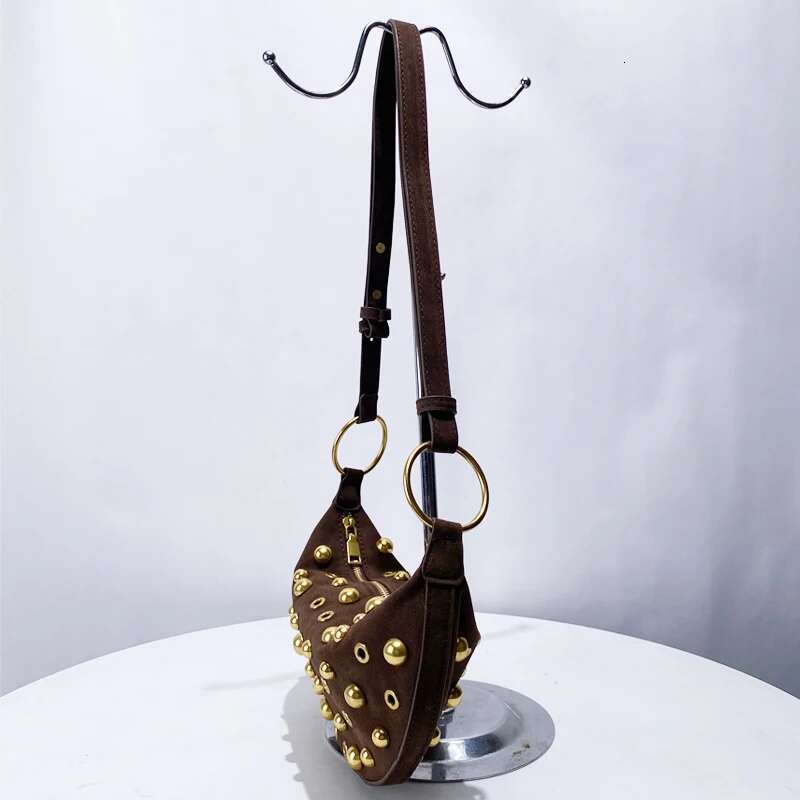 Faux Suede Saddle Bags For Women Designer Handbags And Purses 2025 New In Vintage Rivets Decoration Underarm Shoulder