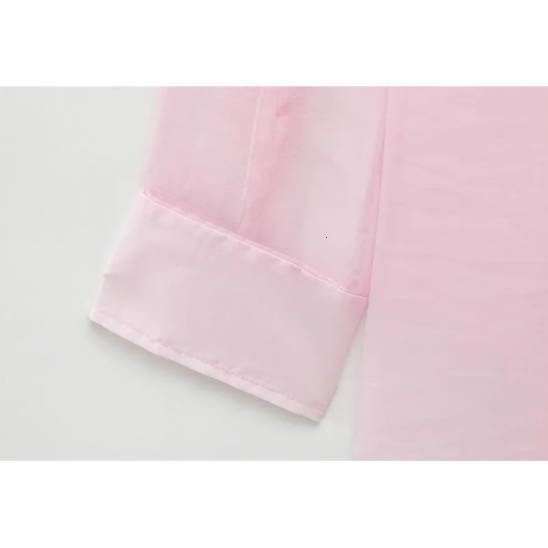 Blouses Womens Shirts Spring Chic Pink Loose Perspective Elegant Tops Street Youth Fashion 250407