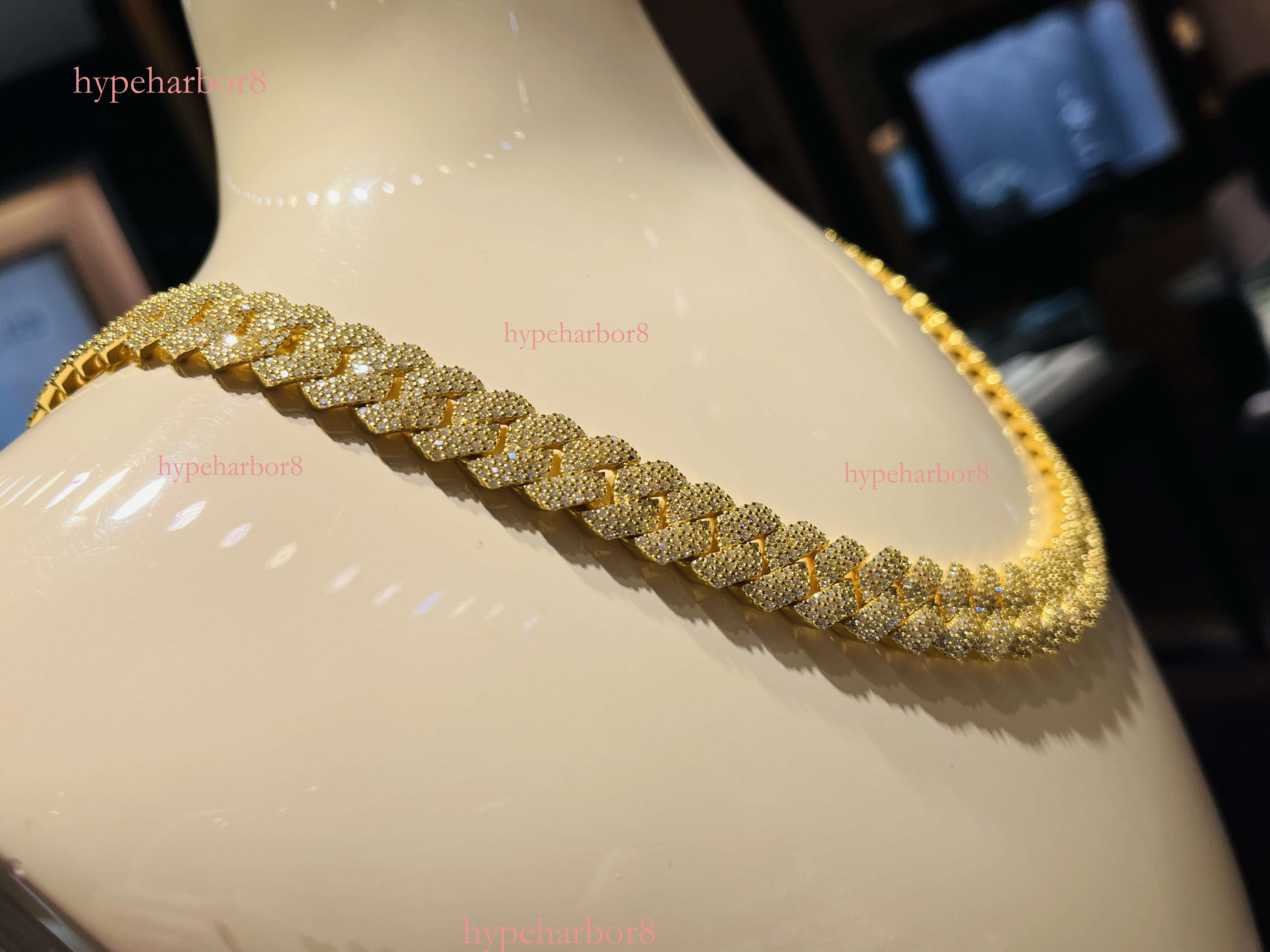Cuban Chain Necklace Yellow Lab Dia Moissanite Trendy Unisex Gold Rhodium Plated Great Gift Idea