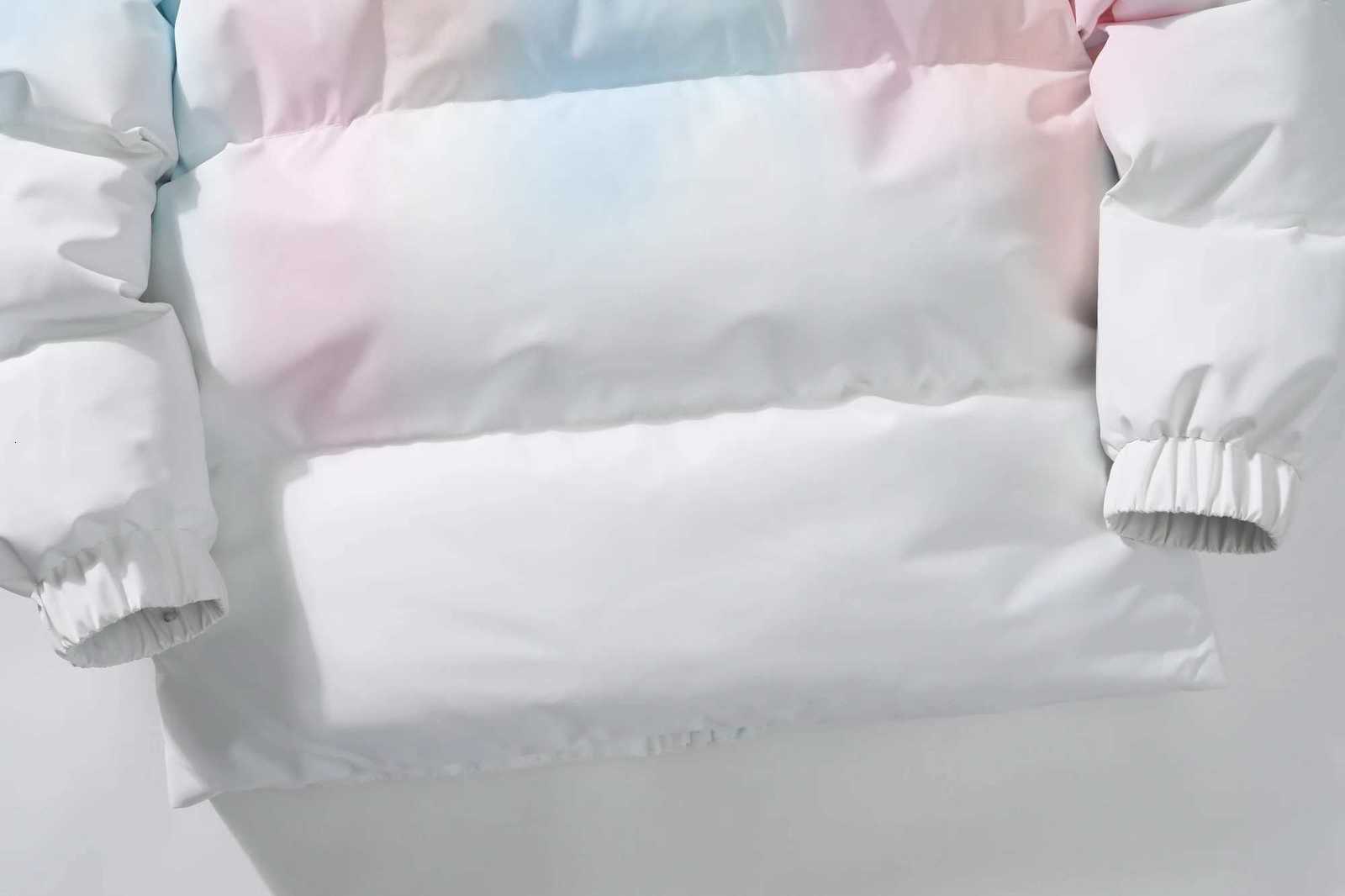 Mens Pink - Blue Ombre Hooded Puffer Jacket Pastel Gradient Winter Coat with Functional Pockets K251106