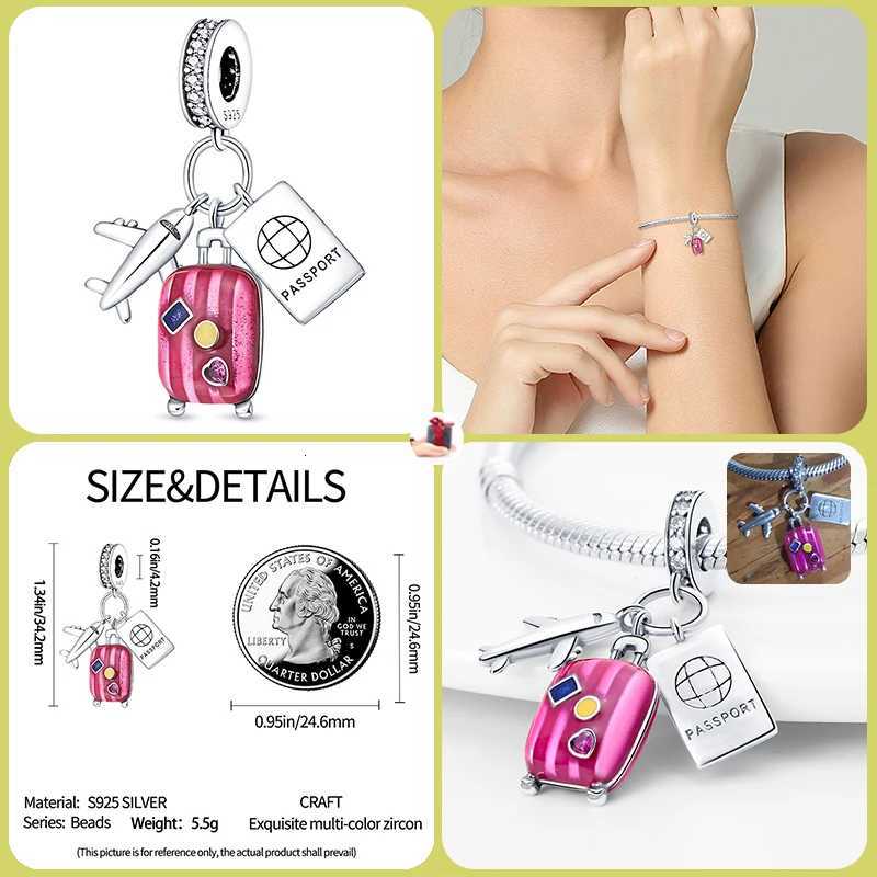 New World Globe Airplane Charm Beads For Original Brand 3mm 925 Sterling Silver Bracelet Making DIY Ladies JewelryXJ251107
