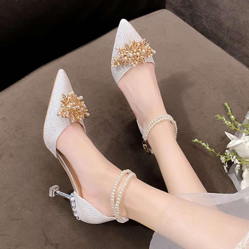 Summer High Women Wedding Bride Gold Heels Mary Jane Shoes Ladies Pumps Sandals Atos De Mujer